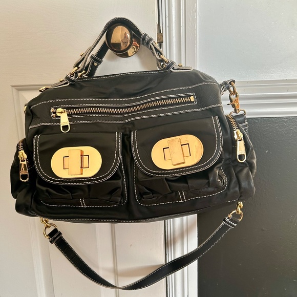 Badgley Mischka Black Leather Purse with Gold Hardware - Picture 3 of 9